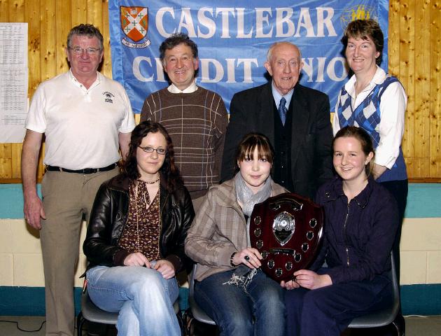 Castlebar Credit Union Table Quiz held in Davitt College Joint winning team from St. Josephs Secondary School Castlebar .Front L-R: Helena Hyland, Emma OToole, Mairead ODonnell. Back L-R: Michael Neary (Credit Union), Michael Corbett (Credit Union), Paddy Glynn (Credit Union),Maura Lavelle (Credit Union), Photo  Ken Wright Photography 2007. 