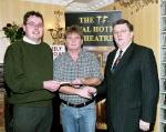 Pictured in the TF Royal Hotel at the announcement of the darts final John Coyne (Chairman, Darts Town League), receiving sponsorship cheques from Mark Deely & Pat Jennings Photo  Ken Wright Photography 2005.  