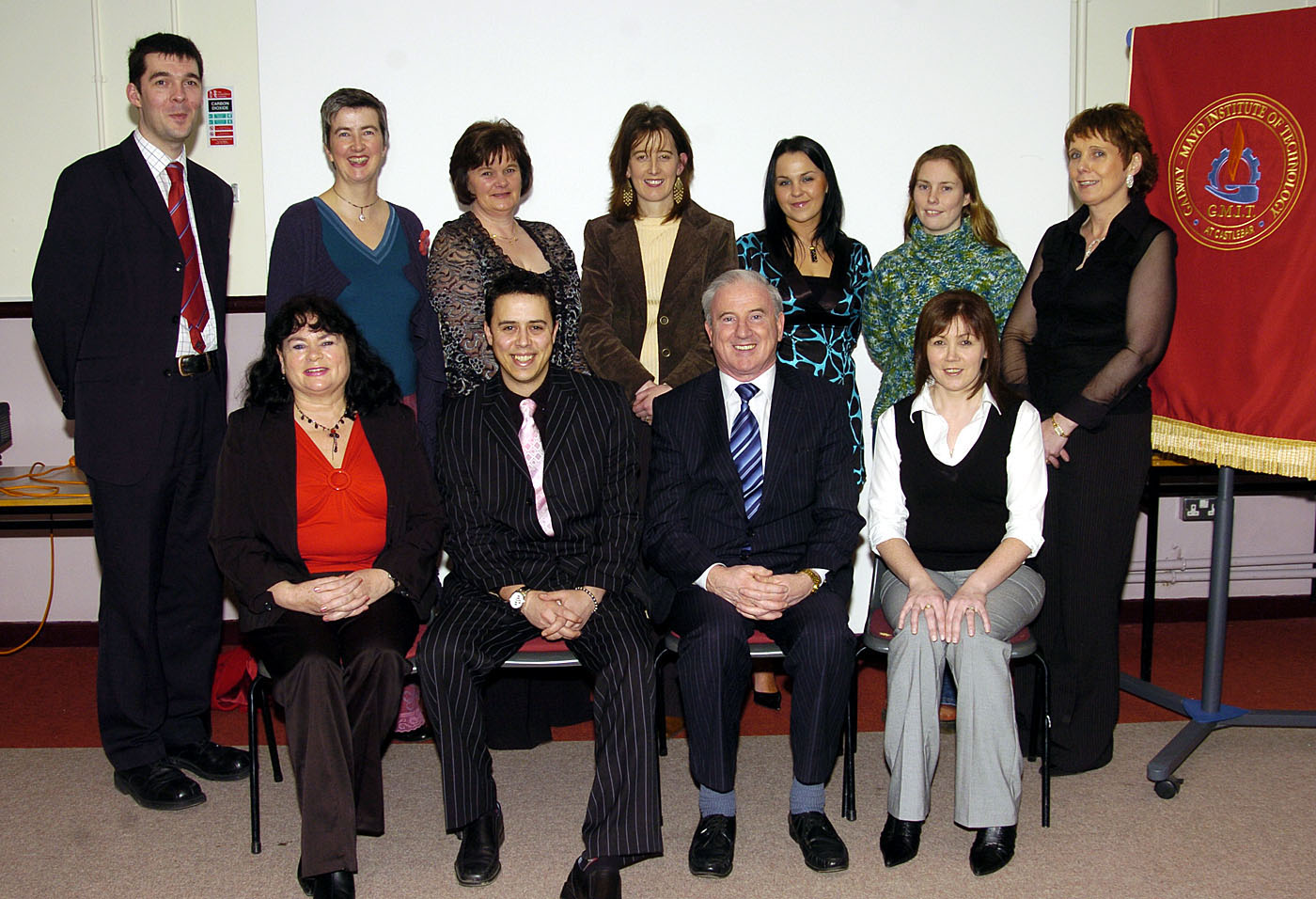 GMIT Castlebar presentation of certificates held in the Davitt room. 
Students who received Certificates in Introduction to Counselling. Front l-R: Monica McMahon, Hassan Dabbagh, Bernard OHara (Head GMIT Castlebar), Martina Duffy. Back L-R: Declan Hoban (Programme Co-ordinator), Maura Hauteman 
(Lecturer), Mary Gibbons, Siobhan McGuire, Catriona Burke, Desera McDonagh, Mary McGing. Photo  Ken Wright Photography 2007. 
