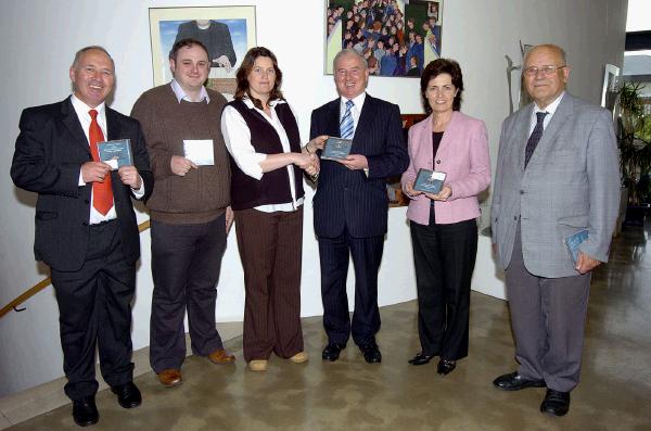 Pictured at Mayo Education Centre at the presentation of a CD Rom by Bernard OHara, President Galway Archaeological Historical Society, to Niamh Loftus History Teacher from St. Gerald's College Castlebar L-R: Denis OBoyle (Director of Mayo Education Centre), Diarmuid McAree (History Teacher St. Geralds College), Niamh Loftus , Bernard OHara, Bernie Rowland (Teacher Davitt College), Dr. Diarmuid O Cearbhaill (Editor Galway Archaeological Historical Society Journal).  Photo  Ken Wright Photography 2007.

