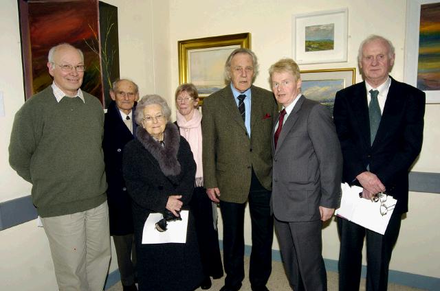 Pictured in Mayo General Hospital at the exhibition of paintings by Jim Houston 
Entitled Nature's Coat of Many Colours, which was officially opened by Professor Peter Gatenby. The paintings will be on display until 22nd June L-R: Jonathan Hannahan, Tom Staunton, Ursula Staunton, Jenny Carragher, Jim Houston, Luke ODonnell (Chairman Mayo General Hospital Arts Group), Gerry Solan. 
Photo  Ken Wright Photography 2007. 

