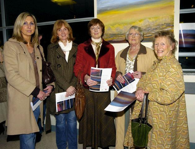 Pictured in Mayo General Hospital at the exhibition of paintings by Jim Houston 
Entitled Nature's Coat of Many Colours, which was officially opened by Professor Peter Gatenby. The paintings will be on display until 22nd June L-R: Nuala Mellett, Patricia ODocherty, Deidre Mullen, Mary Gandy, Sally Shaw-Smith. Photo  Ken Wright Photography 2007. 

