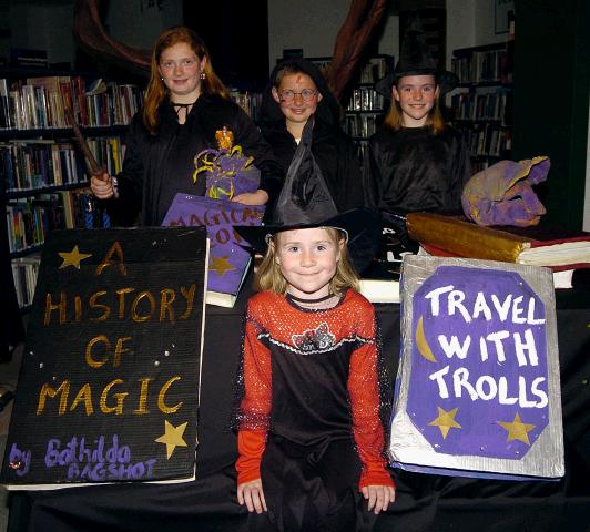 Pictured at Castlebar Library, at the launch of J K Rowlings Harry Potter and the Deathly Hallows Four children who joined in all the fun Ciara OMalley. Back l-R:   Aedammir Dunleavy,  Darragh Dunleavy, Melanie OMalley. Photo  Ken Wright Photography 2007.  