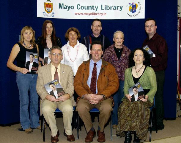 
Pictured in Castlebar Library at the launch of Booklet Celebrating 20 years of Mick Flavin Complied by Audrey Healy.Front L-R; Austin Vaughan County Librarian, Mick Flavin, Paula Leahy-McCarthy. Back L-R: Noreen Hoban, Audrey Healy, Anne Coyne, Pat Ryan, Mary Murphy, Alan King. Photo  Ken Wright Photography 2007. 

