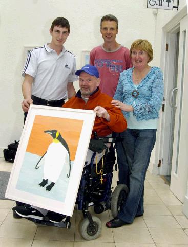 Pictured in the Linenhall Arts Centre Castlebar the Autumn into Summer Art Exhibition by a group of artists from the Sacred Heart Home Castlebar which was opened by Deirdre Walsh (Arts Programme Co-ordinator HSE West).  Joe Gannon (Artist) pictured with Gerard Sheere, Mark Walsh artist in residence and Pauline Hestor.  Photo  Ken Wright Photography 2007 