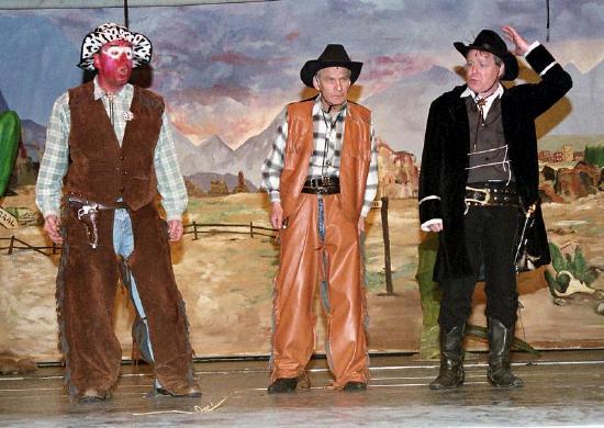 L-R John Gavin as Sun Tanned Kid, Stephen Guthrie as Butch Casserole & Des Gilsenan as  Sheriff Small Holding.Photo  Ken Wright Photography 2005
