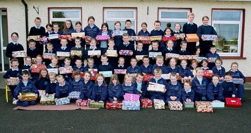 Pictured children from Ballintubber NS who filled  67 shoeboxes with the help of their parents and teachers for Operation Christmas Child: Photo Ken Wright 