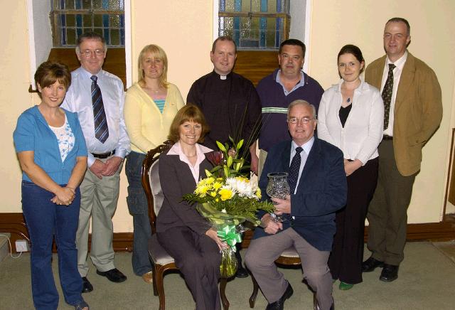 Members of Parke NS Board of Management who made a presentation to Pat Duffy for his services as Board member and Chairman of the Board of Management for the past fifteen years  Margaret Duff was also presented with a bouquet of flowers. Parke NS Board of Management. Front L-R: Margaret and Pat Duffy. Back L-R: Shauna Walsh, Joe Healy, Breda Morris, Gerald Burns, Anthony Roche, Sinead Devlin, Martin Bolger.  Photo  Ken Wright Photography 2007.

