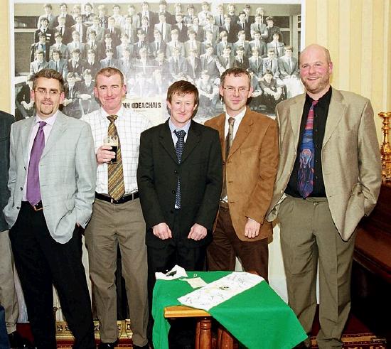 St. Gerald's College at Reunion Function, 20th   Year Reunion Held in Breaffy House Hotel & Spa  L-R:  Declan Courell, John Kilkenny, Michael ODonnell, Val Baynes, Peter OMalley : Photo  Ken Wright Photography 2004 