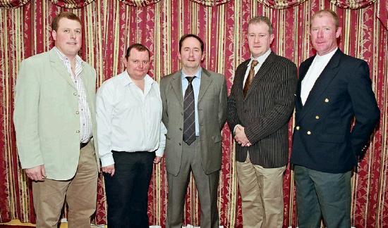 St. Gerald's College at Reunion Function, 20th   Year Reunion Held in Breaffy House Hotel & Spa.  Organising Committee
L-R: Kevin Durcan, John OConnor, Kevin Swift, Declan Durcan, Barry Campbell:
Photo  Ken Wright Photography 2004 
