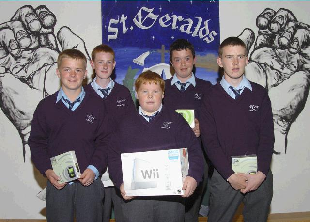 St. Geralds College Achievements Evening St. Geralds School Golf Competition
Winners Junior and Senior Cycle  sponsored by Aiden Crowley who is missing from the photo L-R: Eoin Lisibach 2nd, Robert Crowley 1st, Brian Fahey 2nd, John King 1st, Michael Flynn 3rd. . Photo  Ken Wright Photography 2007 

