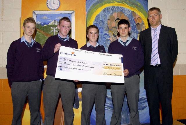 St. Geralds College Achievements Evening
Students from the Student Council who presented a cheque for the school for 2,188.40 Euro L-R: Jack ODonnell, Daragh Loftus, David Gallagher, John Cloherty and Sean Burke (Principal). Photo  Ken Wright Photography 2007 
