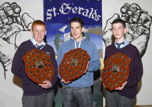 St. Geralds College Achievements Evening
Students who received various Awards L-R: Shane Cavanagh Woodwork Project of the Year), Paul Heneghan (Construction Project of the Year), Colin Derrig (Technology Project of the Year). Photo  Ken Wright Photography 2007 

