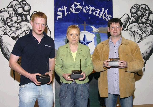 St. Geralds College Achievements Evening
Past students who received scholarships L-R: Conor Murray, Mary Rose McNulty representing James Kilcourse, Noel Moran representing Graham Moran.   Photo  Ken Wright Photography 2007 
