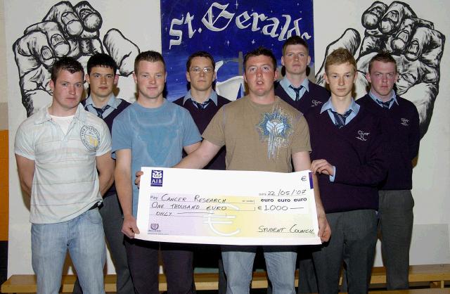 St. Geralds College Achievements Evening
Students from the Student Council who raised 1,000 Euro for Cancer Research Front L-R: Martin Moran, Brendan Coleman, Paul Higgins, Jack ODonnell. Back L-R: John Cloherty, Mark Conlon, Patrick Leonard, Dara Loftus. 
Photo  Ken Wright Photography 2007 
