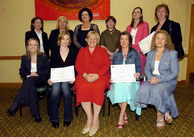 Pictured in the Welcome Inn Front Row at a presentation of  FETAC certificates in Childcare l-R; Aileen McAndrew Tutor Mayo VEC, Ann Marie Scahill student, Teresa McGuire, Debbie Lennon student, Barbara Ronayie Adult Guidance Counsellor Mayo VEC. . Back Row L-R: Phyllis Carney ALO Mayo VEC BTEI and Literacy Co-ordinator, Maggie Ahern student, Dr. Katie Sweeney CEO Mayo VEC, Mary Roche Bourke Tutor Mayo VEC, Pauline McGann student, Geraldine OGrady student.. Photo  Ken Wright Photography 2007 