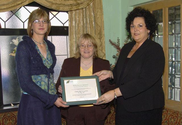Pictured at a presentation in the Welcome Inn of FETAC Quality Assured certificates by Dr. Katie Sweeney CEO VEC and Joanne Walsh Quality Assurance Co-ordinator L-R: Joanne Walsh, Rosario Cooney Belmullet Adult Learning Centre, Dr. Katie Sweeney. Photo  Ken Wright Photography 2007.

Pictured at a presentation in the Welcome Inn of FETAC Quality Assured certificates by Dr. Katie Sweeney CEO VEC and Joanne Walsh Quality Assurance Co-ordinator L-R: Joanne Walsh, Pauline McDermott Castlebar Adult Learning Centre, Dr. Katie Sweeney. Photo  Ken Wright Photography 2007.
