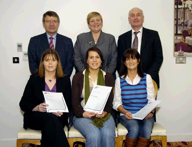 Pictured in Days Hotel Castlebar at a presentation of FETAC certificates in Special Needs. Front L-R: Geraldine Rouse, Michelle McAlpine, Colette Moran. Back L-R: Pat Stanton (CEO Mayo Adult Education Centre), Teresa McGuire (Chairperson Adult Education Board VEC).Martin Brett (FAS Services Business West Region). Photo  Ken Wright Photography 2007. 