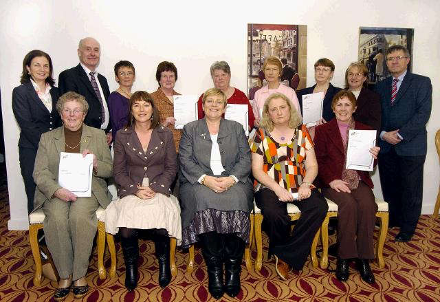 
Pictured in Days Hotel Castlebar at a presentation of FETAC certificates in Computer Literacy Front L-R: Nellie Egan, Molly Molloy (Skills for Work Coordinator), Teresa McGuire (Chairperson Adult Education Board VEC), Roisin Kilbane, Mary Reaney. Back L-R: Phyllis Carney (ALO), Martin Brett (FAS Services Business West Region), Geraldine Collins, Bernie Downes, Vera Ormsby, Nora Joyce, Pauline McDermott, Pat Stanton (CEO Mayo Adult Education Centre). Photo  Ken Wright Photography 2007. 
