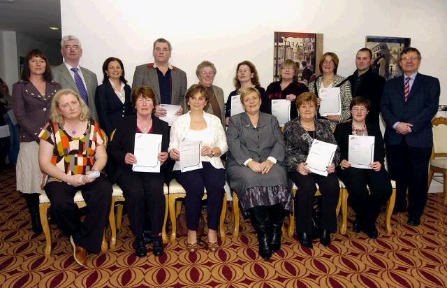 Pictured in Days Hotel Castlebar at a presentation of FETAC certificates in Information Technology Front L-R: Roisin Kilbane, Patricia OMalley, Susan Deasy, Teresa McGuire (Chairperson Adult Education Board VEC), Bernadette McDaniel, Bridget Walsh, Back L-R: Molly Molloy (Skills for Work Coordinator), Nicholas OKelly(VEC), Phyllis Carney(ALO), Michael McGuire, Nellie Egan, Patricia Murray, Anne Jennings, Margaret Horan, Paul Derrig (Mayo VEC Tutor),   Pat Stanton (CEO Mayo Adult Education Centre. Photo  Ken Wright Photography 2007. 