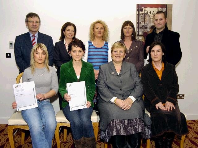 Pictured in Days Hotel Castlebar at a presentation of FETAC certificates in ESOL. Front L-R: Jekaterina Polianskich, Justyna Matulska Teresa McGuire (Chairperson Adult Education Board VEC), Fiona Quinn-Baillie (Tutor). Back L-R: Pat Stanton (CEO Mayo Adult Education Centre), Phyllis Carney (ALO), Barbara ONeill (Guidance Counsellor), Molly Molloy (Skills for Work Coordinator), Paul Derrig (Mayo VEC). Photo  Ken Wright Photography 2007. 

