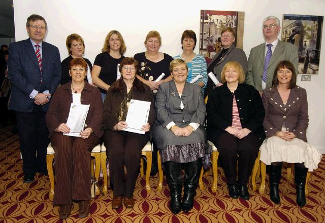 Pictured in Days Hotel Castlebar at a presentation of FETAC certificates in Computer Literacy Front L-R: Ann Horan, Patricia Roberts, Teresa McGuire (Chairperson Adult Education Board VEC), Mary Tiernan (Tutor), Molly Molloy (Skills for Work Coordinator), Back L-R: Pat Stanton (CEO Mayo Adult Education Centre), Monica McDonnell, Breege Mohan, Elizabeth Sweeney, Bridie McHale, Maureen King, Nicholas OKelly (ALO). Photo  Ken Wright Photography 2007. 