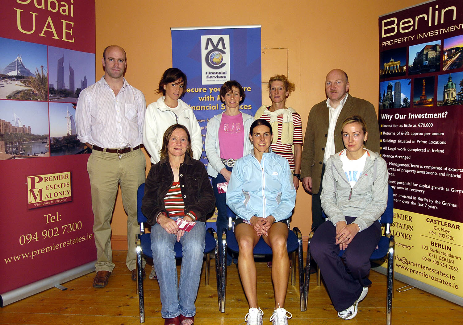 Balla 13th Annual 10K Road Race 2007, a group of winners Front L-R: Ann Lennon 2nd, Ladies Over 35 Mary Gleeson 1st Senior Ladies , Catherine Conway 3rd Senior Ladies. Back L-R: CliveCasey Premier Estates Maloney,(sponsor)  Nicola OKelly  1st Girls Over 18, Noreen McManamon Ladies Over 35, Ann Murray 6th Ladies Over 35, Tom Connolly Premier Estates Maloney( Sponsor) Photo  Ken Wright Photography 2007

