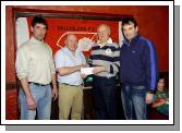 Ballyglass Football Club Youths Awards presentations held in the Squealing Pig Ballyglass Tom Connolly presenting a sponsorship cheque on behalf of M & C Financial Services and Premier Estates Maloney for the forthcoming Ballyglass  golf  classic which will be played in June at Ballinrobe Golf Club. L-R: Ray Prendergast, Tom Connolly, Joe Sheridan, Cyril Burke: Photo  Ken Wright Photography 2007


