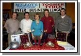 Mayo Rollerbowl Castlebar Inter Business League Bowling Competition sponsored by Mulroys Service Stations and Supermarket and Togher Tyres, presentations in Hogs Heaven 3rd place plate winners from AIB Castlebar L-R:  Joe Togher (sponsor), Patrick Morley, Cora Mulroy (sponsor) , Frank Foy,  Colum Mulroy (sponsor). Missing from photo Carmel Moore and Liam Halpin Photo  Ken Wright Photography 2007. 

