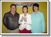 Balla Golf Club Winner of the Lady Captains Prize Mary B. Prendergast  sponsored by John Daly held in Mannions Bar Balla L-R: John Daly (IFA sponsor), Mary B. Prendergast , Marie Flanagan Lady Captain.  Photo  Ken Wright Photography 2007. 

