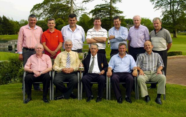 Castlebar Golf Club Winning Team Front L-R: Jim McGovern, Val Jennings (Mens Captain, John Galvin (Mens President), Stephen Munnelly, Frank Murray. Back L-R:
Peter Horkan, Michael McGing , Mick Byrne, Paul Kilcourse, Paul Doyle, Denis Gallagher, Eamonn Mongan.  Photo  Ken Wright Photography 2007. 

