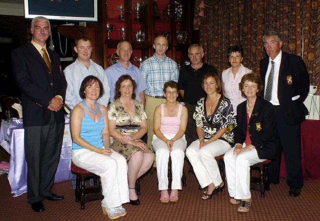 Castlebar Golf Club Presentations 18 Hole Stroke sponsored by Eddie Egan Jewellers Ellison St Castlebar Front L-R: Kathleen Foy 2nd, Antoinette Starkin 4th, Sinead Egan (sponsor), Sarah Byrne 1st, Teresa Reddington Lady captain Back l-R: Val Jennings Mens Captain, Niall Lanigan 1st, Michael OBrien 2nd, Paul Egan (sponsor), Padraic Hurst 3rd, Jackie De Lucia 3rd John Galvin Mens President, Photo  Ken Wright Photography 2007