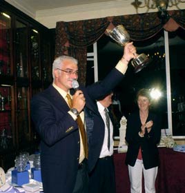 Val Jennings Castlebar Golf Club Mens Captain holds the County Cup aloft. Click for more prizewinners at Castlebar Golf Club from Ken Wright.