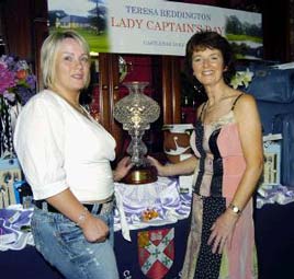 Deirdre Moylett being presented with the Lady Captain's Prize by Castlebar Golf Club's Lady Captain, Teresa Reddington. Click photo for more prizewinners from Ken Wright.