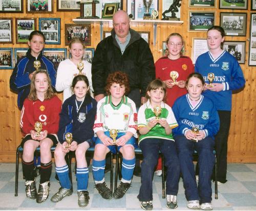  Manulla Girls u-12 Blitz Winners and Runners Up pictured with John Flynn sponsor of the trophies. Ciara Freynes Team Front L-R: Sarah Ash, Karen Brennan, Aoibheann Killion, Jacqueline Mannion, Katie Walsh. Back L-R: Ciara Freyne, Hannah Walsh, John Flynn (sponsor), Sarah Walsh, and Gemma McWalter: Photo  Ken Wright Photography 2004 