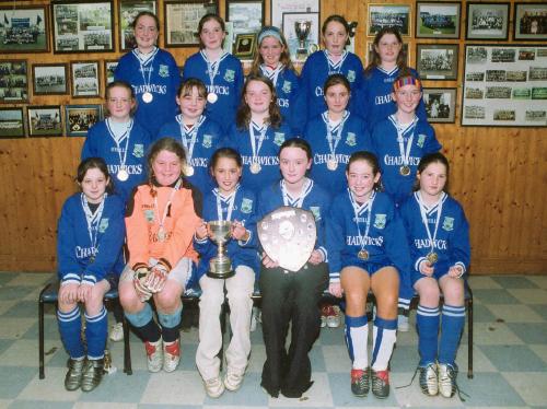 Balla Area Community Games Girls who won the gold medals in Mosney earlier this year. 
Front L-R: Karen Brennan, Orla Dempsey, Stacey Freyne, Gemma McWalter, Shona Kilkenny, Aishling Roughneen. Middle Row L-R: Tara McDonnell, Lisa Kinsella, 
Catriona Costello, Audrey Holian, Sinead Flannery. Back L-R: Sarah Walsh, Emma Moran,
Andrea McDonnell, Katie Walsh, Jennifer Dempsey: Photo  Ken Wright Photography 2004 
