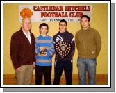 Castlebar Mitchels Bord na nOg presentations held in an Sportlann L-R: Ger Murphy (Chairman Bord na nOg), Ronan Ludden (U-14 Most Improved Player of the Year), Joseph Redmond (U-14 Player of the Year recipient of the Berni Joyce Perpetual Trophy), Alan Joyce .Photo  Ken Wright Photography 2008. 