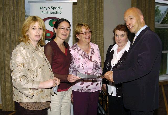 Mayo Sports Partnership 2007 Special Participation Grant Scheme recipients pictured in Breaffy International Sports Hotel, some of the recipients with Charlie Lambert (Co-ordinator Mayo Sports Partnership). L-R: Kate Boyle Parke Community Centre, Vivienne Woods Moy Valley Resources, Mary Meade Culleen Ladies Club, Margaret Kenny Culleen Ladies Club: .Photo  Ken Wright Photography 2007 

