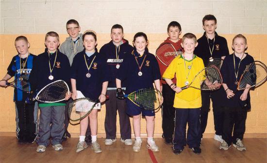 Castlebar Junior Racquetball Athletes - medal winners at the Connacht Junior Racquetball Championships 2005 L-R, Patrick Bourke, Eoin Lisibach, David McNamara, Dean Cleary, Alan Hynes, Katie Kenny, Richard Quinn, Brian Flannery, Martin Clarke and Sean Kilcoyne, Photo  Ken Wright Photography 2005 
