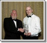 Castlebar Rugby Club Annual Dinner and Presentations held in Breaffy International Sports Hotel Trevor Ardle (President Castlebar Rugby Club), making a presentation to First Team Player of the Year Enda Murphy. Photo  Ken Wright Photography 2007. 