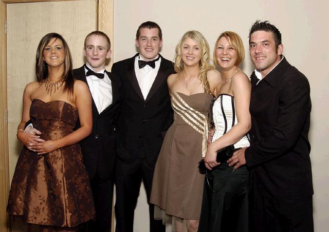 Castlebar Rugby Club Annual Dinner and Presentations held in Breaffy International Sports Hotel L-R: Elaine Feerick, Paudie OMalley, Nigel Byrne, Ciara Heavey, Donna McNeill, Aaron Lowther. Photo  Ken Wright Photography 2007. 