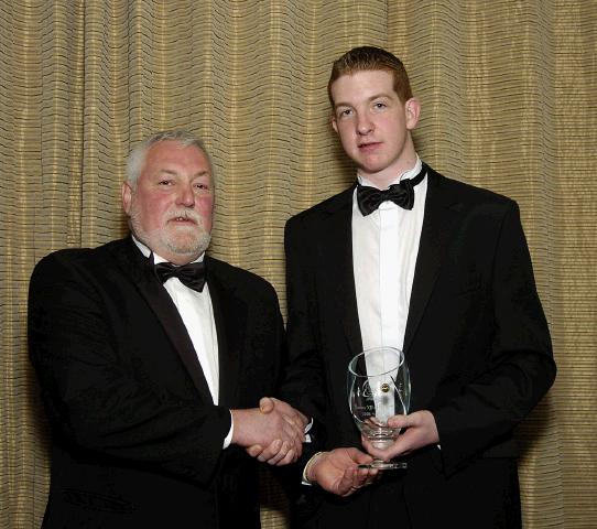 Castlebar Rugby Club Annual Dinner and Presentations held in Breaffy International Sports Hotel Trevor Ardle (President Castlebar Rugby Club).  making a presentation to Reserve Player of the Year Chris Rogan  . Photo  Ken Wright Photography 2007. 