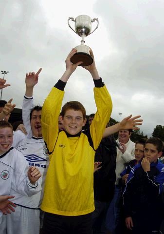 Ballina V Swinford  Ballins Team Captain Brendan Murray with the under 14 league cup. Photo Ken Wright 