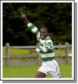 Castlebar Celtic v Westport .Cettic Team captain Noe Baba
delighted with there  second goal.   Photo Ken Wright. 