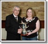 Mayo Schoolboys, Girls and Youths Presentations held in TF Royal Hotel & Theatre
Ballyvary Blue Bombers under 12s Girls League Cup winners, presentation to Majella Walsh  (Coach) by  Michael Fox (Registrar  Mayo Schoolboys, Girls and Youths).  Photo  Ken Wright Photography 2007. 

