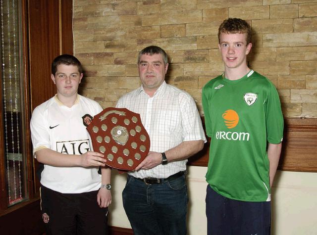 Mayo Schoolboys, Girls and Youths Presentations held in TF Royal Hotel & Theatre
Castlebar Celtic Under 12 Premier Division League winners Pat Naughton (Secretary Castlebar Celtic), Presenting the shield to Nigel Naughton, and Danny Kirby. Photo  Ken Wright Photography 2007. 


