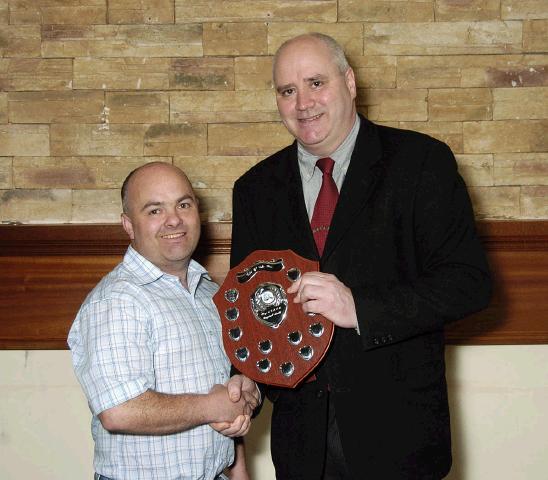 Mayo Schoolboys, Girls and Youths Presentations held in TF Royal Hotel & Theatre
Kiltimagh Knock United Club of the Year Award and Under 16 Division 1 North  presentation to Kevin Kilcannon (Coach)  by Dave Breen (Secretary Mayo Schoolboys Girls and Youths).Photo  Ken Wright Photography 2007. 
