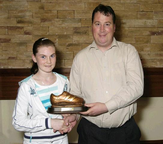 Mayo Schoolboys, Girls and Youths Presentations held in TF Royal Hotel & Theatre
Girls under 12s Young Player of the Year Award presentation to Grace Kenny (Ballyvary Blue Bombers) by Michael Jennings (Mayo Womens League Chairman). Photo  Ken Wright Photography 2007. 

