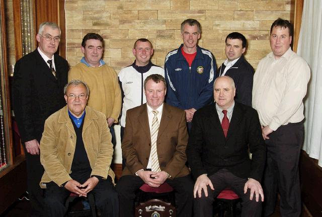 Mayo Schoolboys, Girls and Youths Presentations held in TF Royal Hotel & Theatre
Mayo Schoolboys Girls and Youths Committee Front L-R: Brian Johnson (Treasurer), Tom Mullins (Chairman), Dave Breen (Secretary). Back L-R: Michael Fox (Registrar), Mike Rowland, (Coach) Kenneth Gannon (PRO), Liam Loftus (Head Coach), Padraic Clarke  (Chairman Connacht Youths and Schoolboys), Michael Jennings (Mayo Womens League Chairman).  Photo  Ken Wright Photography 2007. 


