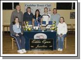 Section 2 winners of Castlebar Tennis Club's annual Charity Tournament. This year's competition was sponsored by Eddie Egan Jewellers and held in aid of cancer research. Front (L - R): Laura Golden (runner-up), Bertha Munnelly (Lady Captain). Back (L - R): John O'Donoghue (Chairman), David McHale (runner-up), Hilda Dunne (winner), Kevin Egan (Captain, also representing sponsor), Willie Thornton (winner). Photo: Ken Wright Photography